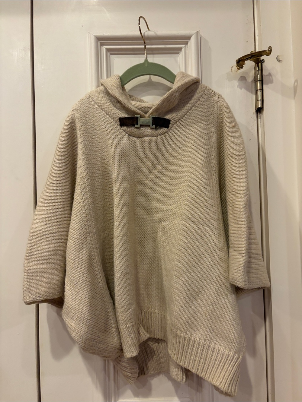 Janie and Jack Cream Hooded Knit Poncho with Buckle